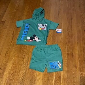Disney Mickey Mouse Green Short Sleeve Hoodie and Shorts Set Size 5